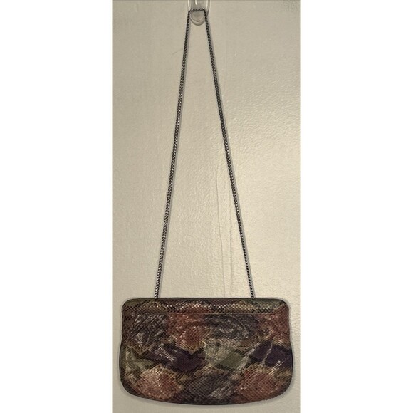 Bags By Supreme Vintage Purse Snakeskin Leather Clamshell hinge 10"x6" chain - Picture 1 of 7